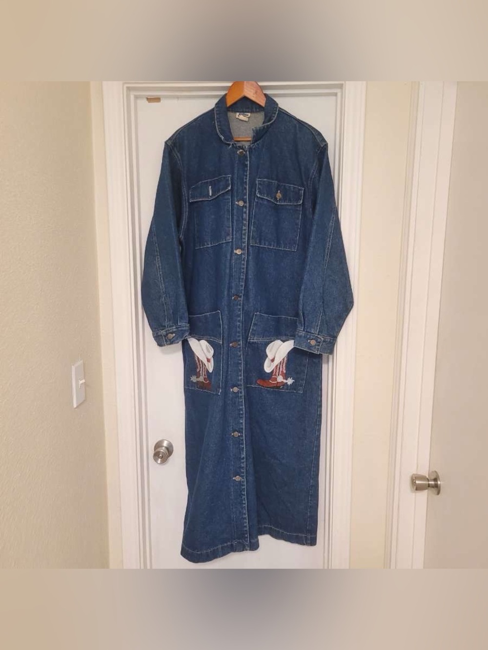 Gotcha Covered Western Dark Blue Denim Rodeo Cowgirl Duster Jacket Women’s S